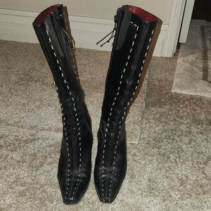 Donald J. Pliner Black Heeled Boots with Stitch Detail